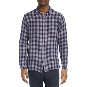 NWT Oliver Spencer Clerkenwell Tab Linen Shirt 15.5 M Indigo Blue Plaid $250